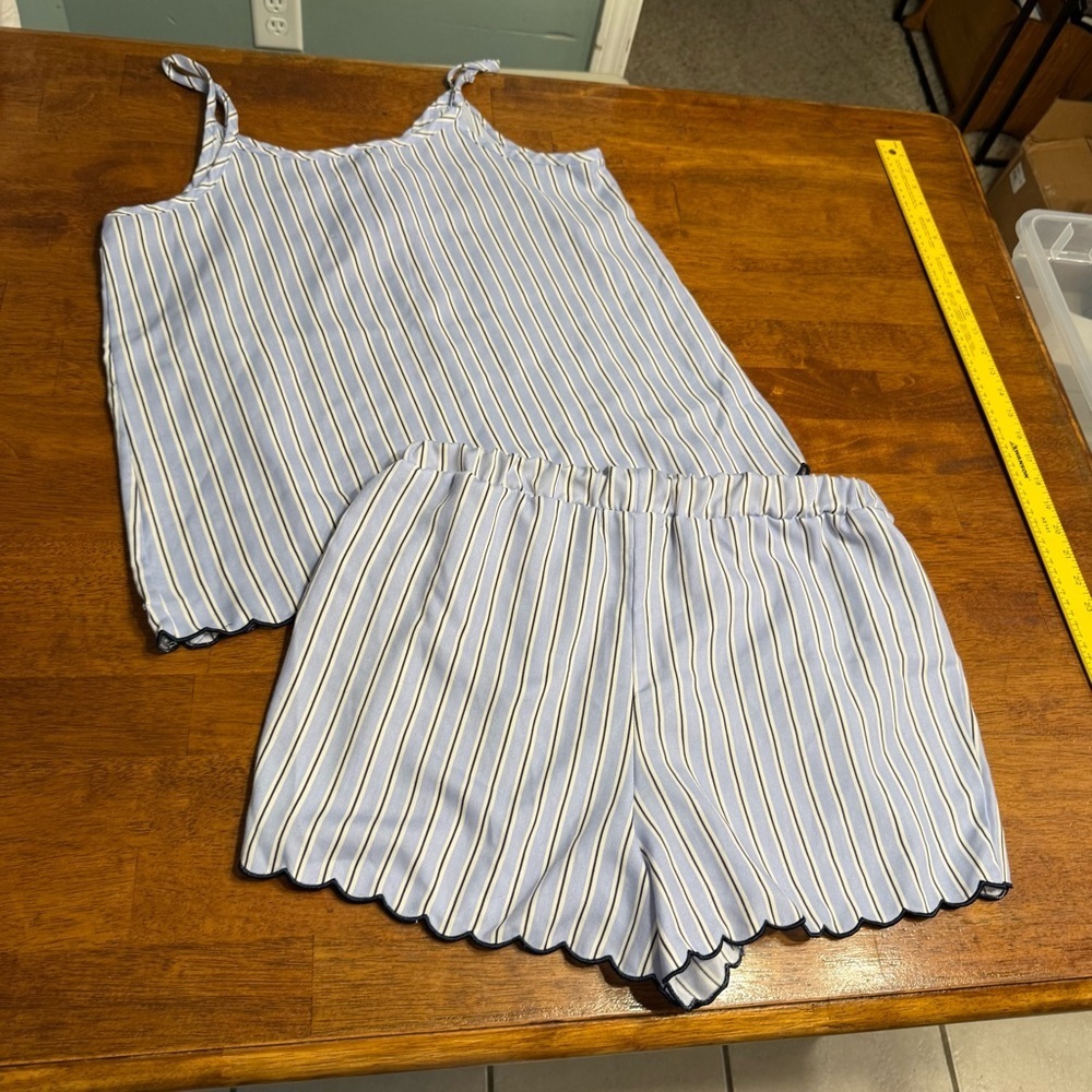 Rae Dunn happy Blue White Striped Pajama Set - Picture 9 of 9